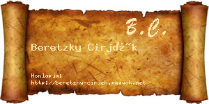 Beretzky Cirjék névjegykártya